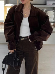 Brown Coudroy Zipper Jacket