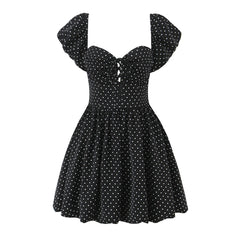 Puff Sleeve Black Polka Dot Corset Style Mini Dress