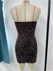 Leopard Print Tube Fishbone Corset Mini Dress