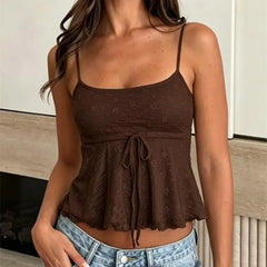 Spaghetti Strap Jacquard Front Tie Top