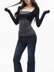 Contrast Grey Long Sleeve Top
