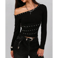 Black Off Shoulder Studded Top