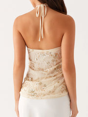 Sequin Embroidery Drawstring Crop Top