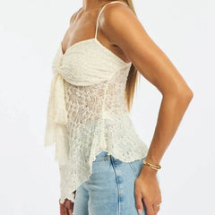 Lace Spaghetti Strap Handkerchief Hem Sheer Top