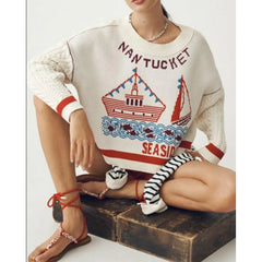 Sailboat Letter Print Pullover