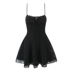 Black Lace Spaghetti Strap Flared Mini Dress