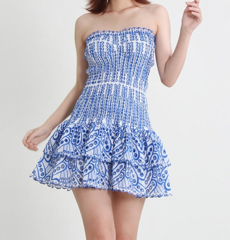 Printed Ruched Tube Mini Dress - Free From Label