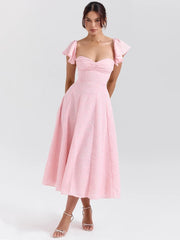 Pink Flare Short Sleeve Maxi Dress