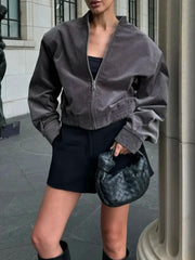 Grey Zipper Coudroy Jacket