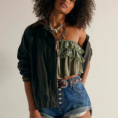 Tube Floral Embroidery Trim Bandeau Top