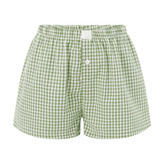 Elastic Waist Striped Plaid Print Shorts