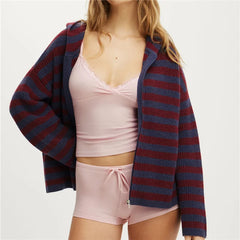 Knit Hooded Zip Up Cardigan