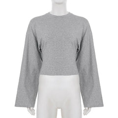 Long Sleeve Round Neck Solid Loose Tee
