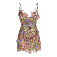 Embroired Floral Lace Tie Up Mini Dress