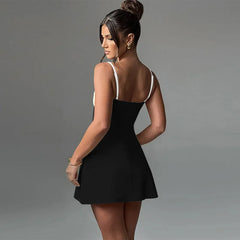 Black Two Tone Strap Mini Dress