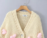 Beige Crochet 3D Pink Heart Cardigan