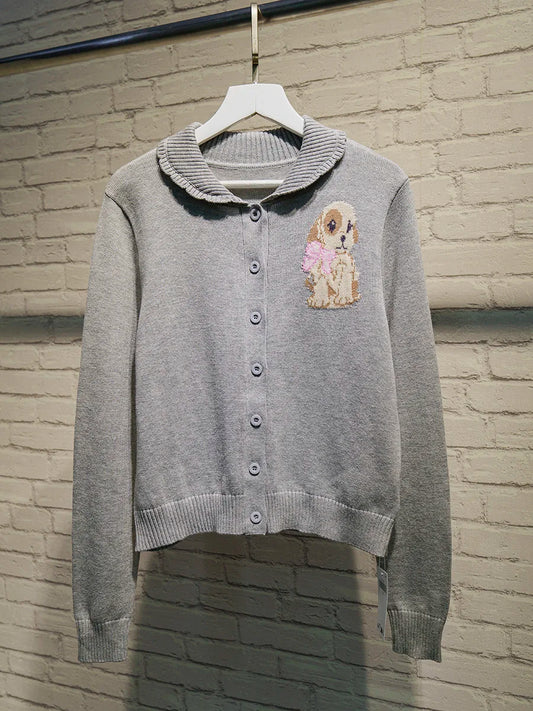 Grey Little Dog Graphic Cardigan