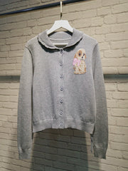 Grey Puppy Graphic Cardigan Sweater