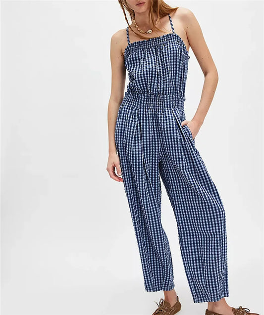 Wide Leg Plaid Spaghetti Strap Jumpsuit