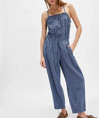 Wide Leg Plaid Spaghetti Strap Jumpsuit