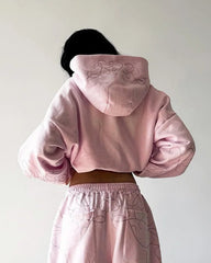 Pink Zipper Metallic Design Hoodie