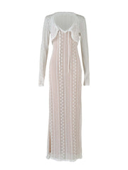 White Lace Mesh Layered Long Sleeve Maxi Dress Free From Label