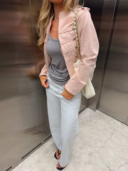 Lapel Button Zip Up Fitted Jacket