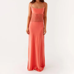Orange Lace Patchwork Cami Maxi Dress