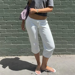 Drawstring Low Waist Capri Sweatpants