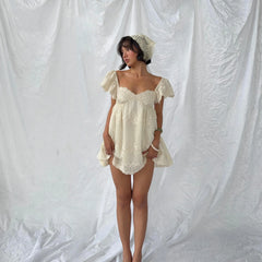 Embroidered Lace Bubble Sleeves Mini Dress