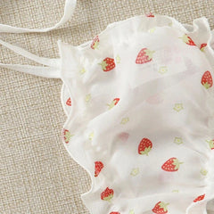 White Strawberry Print Mesh Off Shoulder Lingerie Set - Free From Label