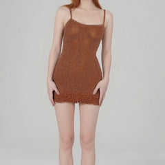 Knit Sheer Fringe Mini Dress