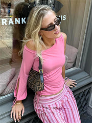 Pink One Shoulder Drawstring Top