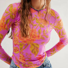Floral Print Sheer Long Sleeve Top