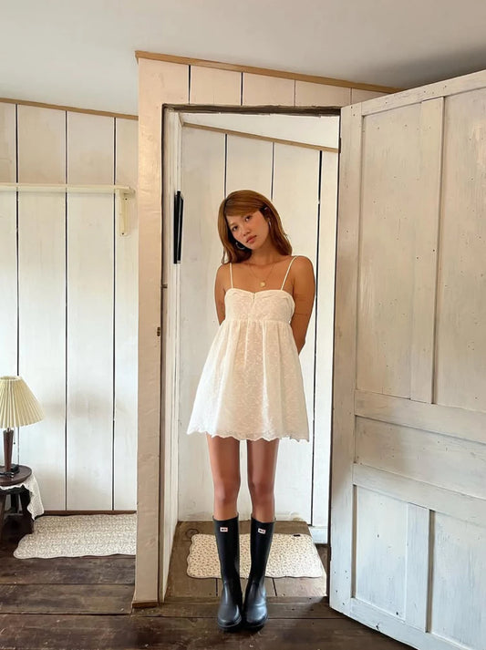 White Sleeveless Back Tie Babydoll Mini Dress