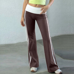 Low Rise Bootcut Fold Over Waist Side Stripe Sweatpants