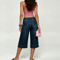 Dark Wash Denim Wide Leg Capri Pants