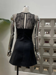 Black Lace Patchwok Sleeveless Mini Dress