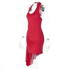 Halter U Neck Side Ruched High Split Mini Dress