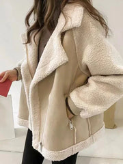 Fur Patchwork Collar Zipper Pocket Jacket