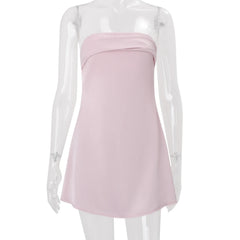 Pink Satin Strapless Mini Dress