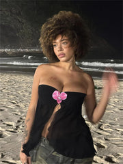 Orchid Black Slit Strapless Crop Top