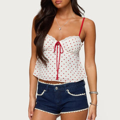Cami Ribbion Tie up Polka Dot Top