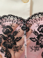 Pink Satin Black Lace Patchwork Lingerie Set