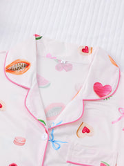 Fruit Print Short Sleeve Button Shirt And Shorts Pajama Set