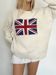 White Uk Flag Knit Sweater