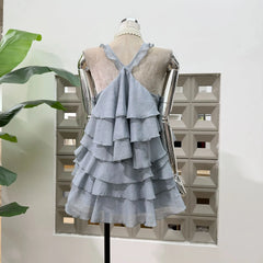 Halter 3D Flower Tiered Ruffle Mini Dress