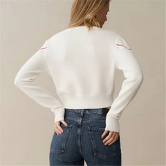 White Bow Crop Knit Cardigan