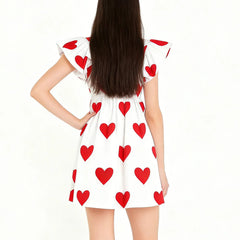 Heart Print Bow Short Sleeve Mini Dress