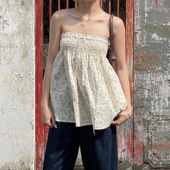 Smocked Flower Print Babydoll Tube Top